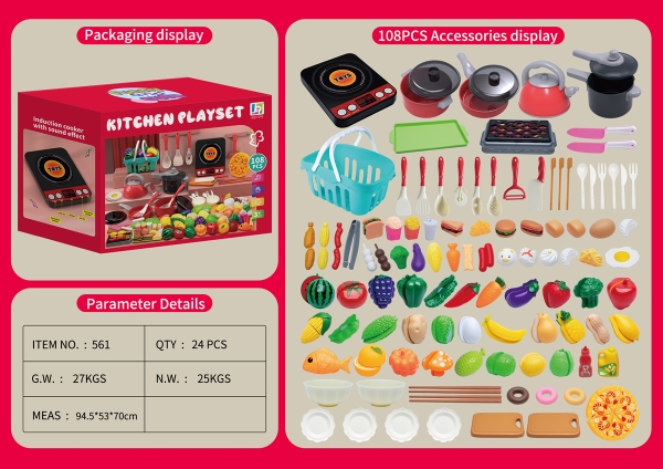 561  HỘP BẾP ĐIỆN PIN, LÒ NƯỚNG, NỒI + TRÁI CÂY DÍNH 108 MIẾNG