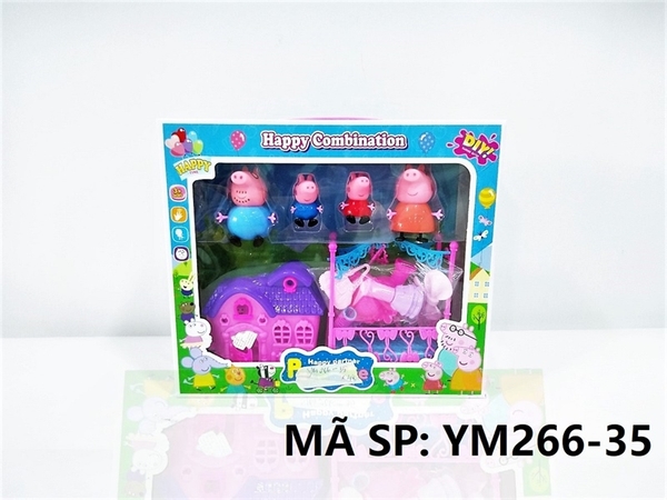 YM266-35  HỘP NHÀ HEO HỒNG 4C + NHÀ, GƯỜNG, ĐỒ TRANG ĐIỂM   YM66A7, YM66A9
