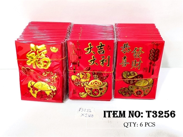 T3256  XẤP 10C LÌ XÌ ĐỎ THỎI VÀNG CHỮ HOA