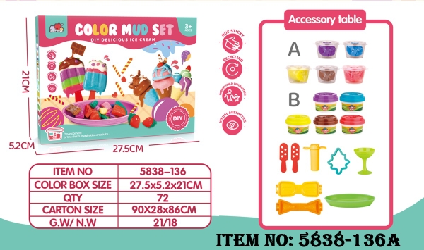 5838-136A  HỘP ĐẤT SÉT NẶN LÀM KEM + KHUÔN