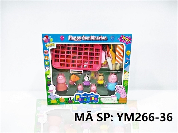 YM266-36  HỘP NHÀ HEO HỒNG 7C (4C HEO, 3C CHUỘT) + BẾP NƯỚNG, THỨC ĂN XIÊN QUE   YM66A5, YM66A7-, YM66A9