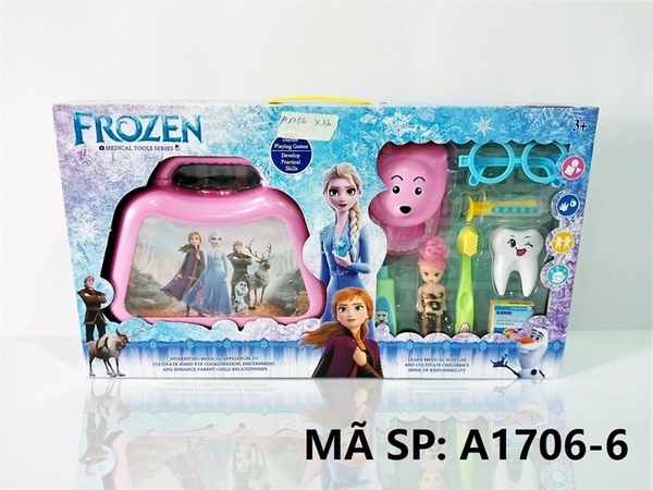 A1706-6  HỘP VALI BÁC SĨ KHÁM RĂNG, MẮT KIẾNG, BÀN CHẢI, KIM TIÊM, 1C BÉ FROZEN (NGƯỜI TUYẾT) HỒNG