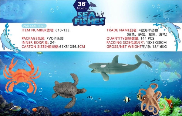 610-133  TÚI THÚ BIỂN 4C ĐỦ MẪU (CÁ MẬP, RÙA, CUA)