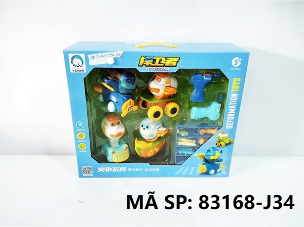 83168-J34  HỘP ROBOCAR POLI 4C ĐỦ MẪU (XE, TÀU, MÁY BAY) + 2C KHOAN