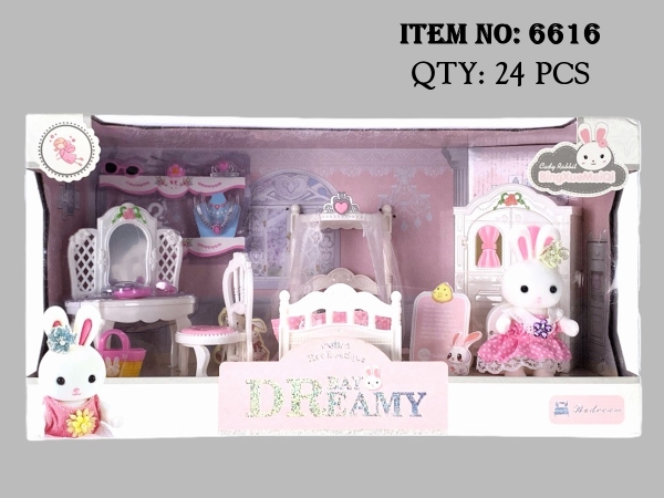 6616  HỘP NỘI THẤT NHÀ, BÀN TRANG ĐIỂM, GIƯỜNG, TỦ QUẦN ÁO + 1C THỎ