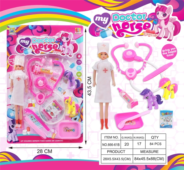 666-61B  VỈ BÁC SĨ TAI NGHE, KIM TIÊM, 2C NGỰA PONY, 1C BABY