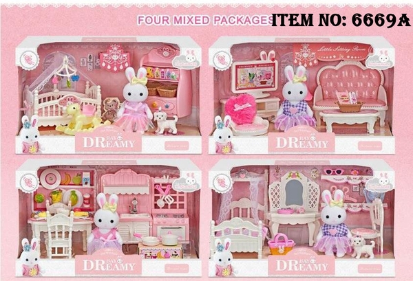 6669A  HỘP NỘI THẤT NHÀ THỎ ĐỦ MẪU (PHÒNG BẾP, KHÁCH, NGỦ)