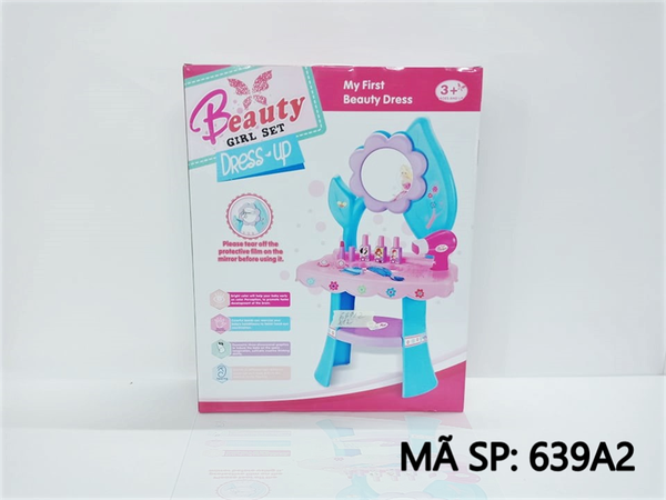 639A2  HỘP KỆ BÀN TRANG ĐIỂM GƯƠNG BÔNG, MÁY SẤY PIN, LƯỢC, KẸP   639A-2
