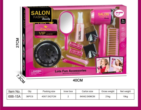 688-15A  HỘP TRANG ĐIỂM LÀM TÓC MÁY SẤY PIN, LƯỢC, GƯƠNG
