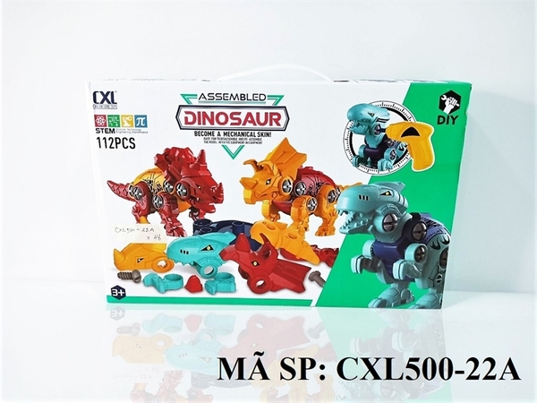 CXL500-22A  HỘP RÁP KHỦNG LONG 4C ĐỦ MẪU + ỐC VÍT 112 MIẾNG