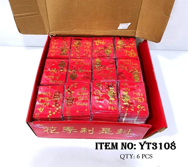 YT3108  XẤP 10C LÌ XÌ ĐỎ BÌNH HOA CHỮ VIỆT