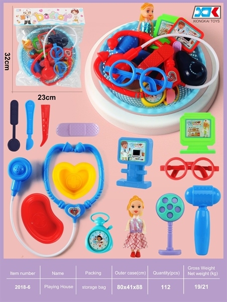 2018-6  TÚI RỔ BÁC SĨ TAI NGHE, MẮT KIẾNG, BÚA + 1C BABY  (PVC)