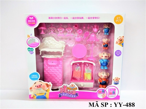 YY-488 HỘP NỘI THẤT GIƯỜNG PIN NHẠC, TỦ, 2 ÁO, ĐÈN NGỦ, BÀN, GHẾ SOFA, LY + 4C HEO 27 MIẾNG