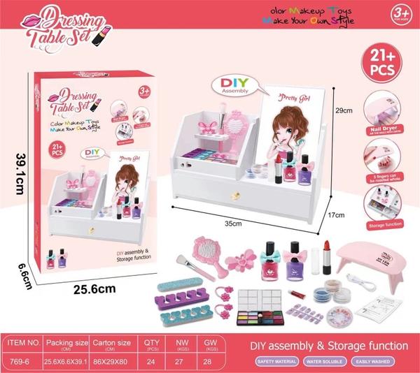 769-6  HỘP BÀN TRANG ĐIỂM MINI, PHẤN TRANG ĐIỂM, SƠN MÓNG, MÁY HƠ GEL