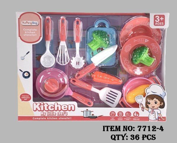 7712-4  HỘP BẾP CHẢO, NỒI, DĨA, THỚT, DAO, BÔNG CẢI, BẮP