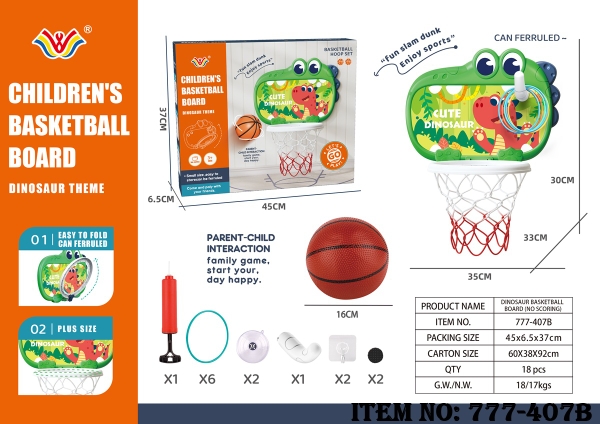 777-407B  HỘP TRÒ CHƠI BÓNG RỔ KHỦNG LONG + THẢY VÒNG + 1C ỐNG BƠM