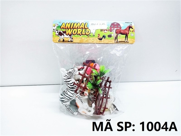 1004A  TÚI THÚ NHÀ 11C (3C LỚN, 7C NHỎ, VỊT HÍT) + HÀNG RÀO, CÂY, ĐÁ (PVC)   Animal World   77, 88