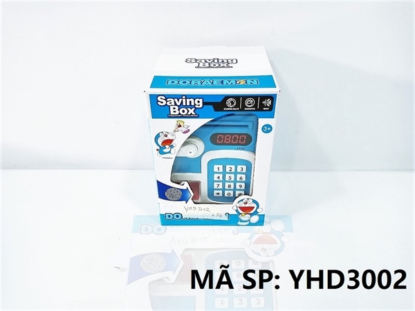 YHD3002  HỘP MÁY RÚT TIỀN ATM PIN DOREMON, MÈO KITTY (VÂN TAY)   YHD-3002
