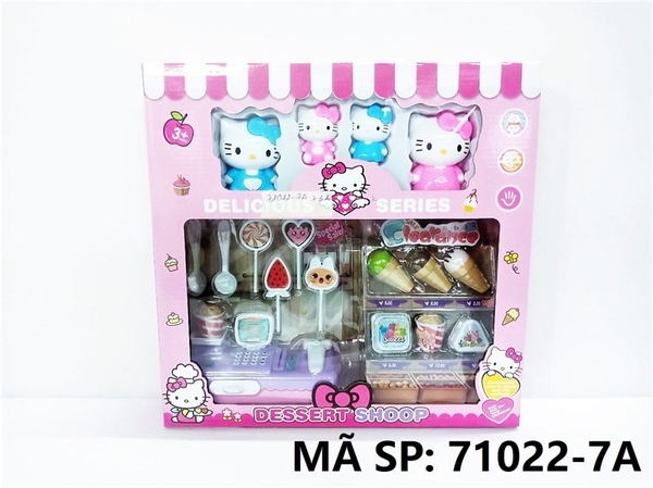 71022-7A  HỘP BẾP MÁY TÍNH TIỀN SIÊU THỊ + KEM, KẸO + 4C MÈO KITTY