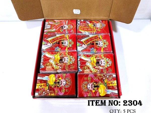 2304  XẤP 10C LÌ XÌ ĐỎ THẦN TÀI CHỮ HOA