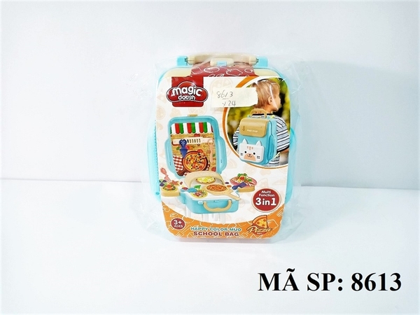 8613  TÚI HỘP VALI BALO BẾP ĐẤT SÉT LÀM BÁNH PIZZA 3 IN 1 (XANH DƯƠNG)