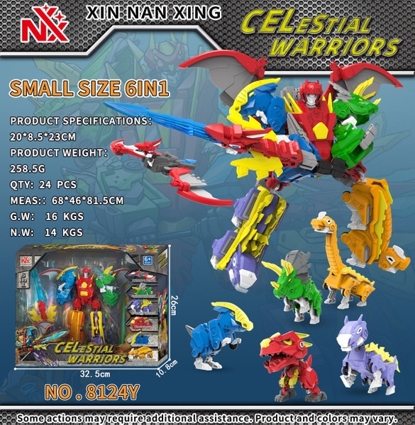 8124Y  HỘP RÁP ROBO BIẾN HÌNH KHỦNG LONG ĐỦ MẪU + 1C TAY CẦM 6 IN 1