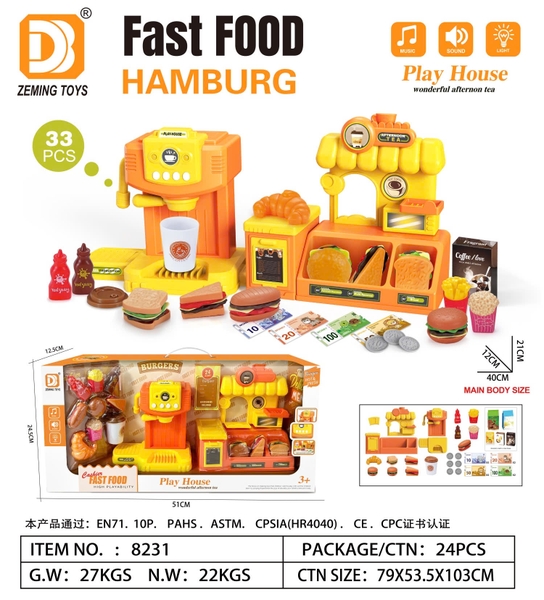 8231  HỘP BẾP PIN LÒ NƯỚNG, QUẦY BÁN BÁNH, MÁY PHA CÀ PHÊ, HAMBUGER, KHOAI TÂY