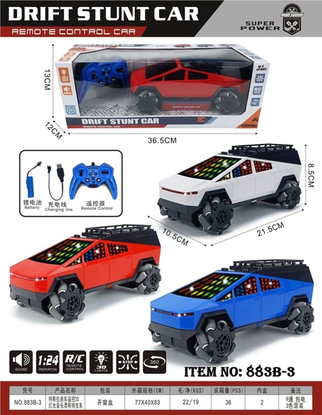 883B-3  HỘP XE HƠI ĐIỀU KHIỂN 7 ĐỘNG TÁC, ĐÈN LED 3D, BÁNH XOẮN, CÓ SẠC
