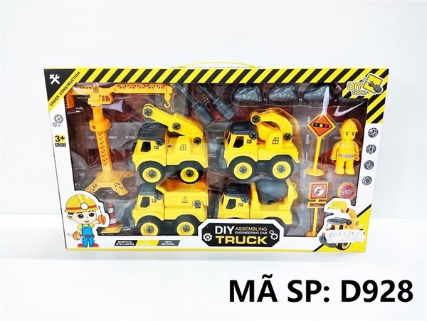 D928  HỘP XE CÔNG TRÌNH 4C + ỐC VÍT + TRỤ CẦN CẨU, BIỂN BÁO, NGƯỜI, ĐÁ