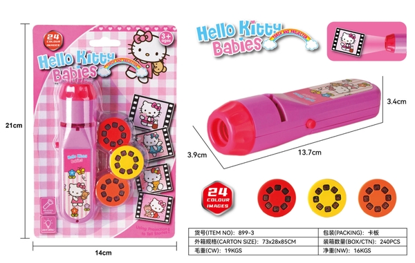 899-3  VỈ ĐÈN PIN CHIẾU HÌNH KITTY + 3C THẺ HÌNH