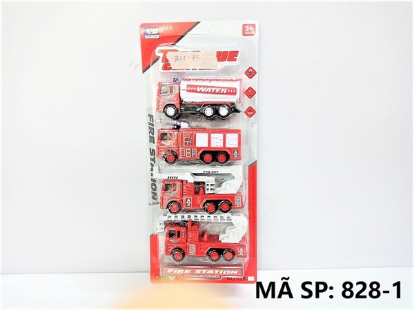 828-1  VỈ XE CÔNG TRÌNH CỨU HỎA TRỚN 4C ĐỦ MẪU (BỒN, CỨU HỎA)