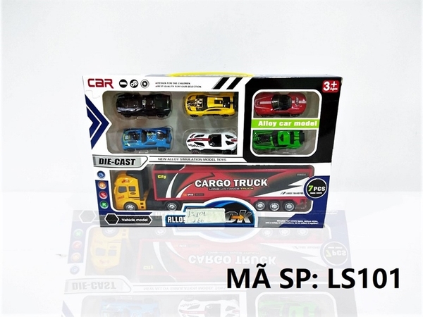 LS101  HỘP XE SẮT TRỚN 7C (1C CONTAINER DÀI, 6C XE HƠI ĐỦ MẪU)   7558, 8558, 9558, 2019-