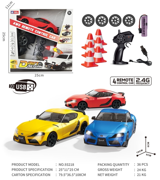 93218  HỘP XE HƠI ĐIỀU KHIỂN 7 ĐỘNG TÁC, CẦN GẠT XOAY, CÓ SẠC + VỎ XE + BIỂN BÁO