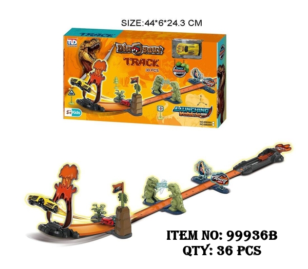 99936B  HỘP ĐƯỜNG RAY XE HƠI KHỦNG LONG + BỆ PHÓNG + 1C XE HƠI