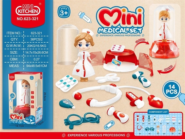 623-321  HỘP BABY BÁC SĨ TAI NGHE, MẮT KIẾNG, KÉO, KIM TIÊM, THUỐC
