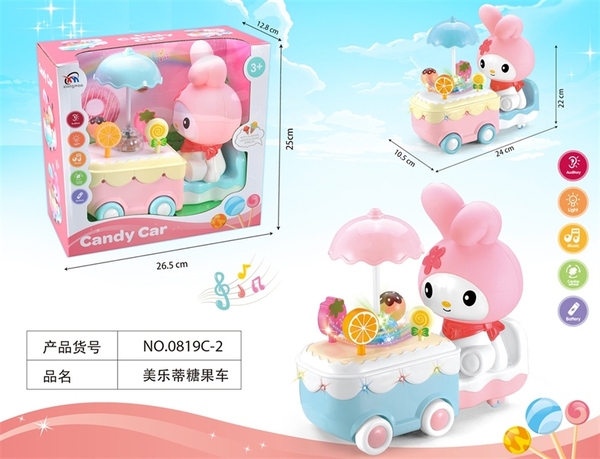 _0819C-2  HỘP XE ĐẨY KEM, KẸO THỎ SANRIO PIN NHẠC ĐÈN