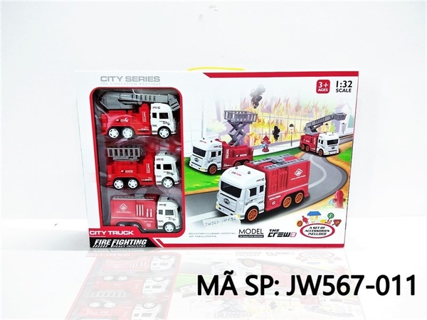 JW567-011  HỘP XE CÔNG TRÌNH CỨU HỎA THANG TRỚN 3C + BẢN ĐỒ