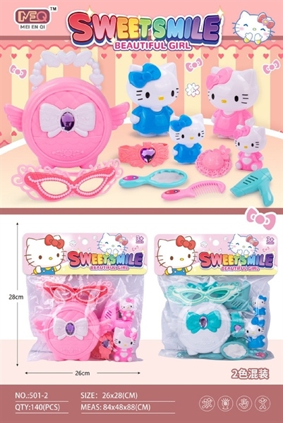501-2  TÚI TRANG ĐIỂM TÚI XÁCH + MẮT KIẾNG + LƯỢC + 2C KITTY (PVC)