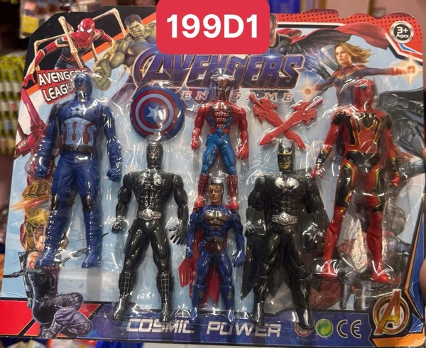 199D1  VỈ SIÊU NHÂN 6T AVENGERS (NHỆN, BATMAN, SUPER MAN) + KHIÊN   119D-1
