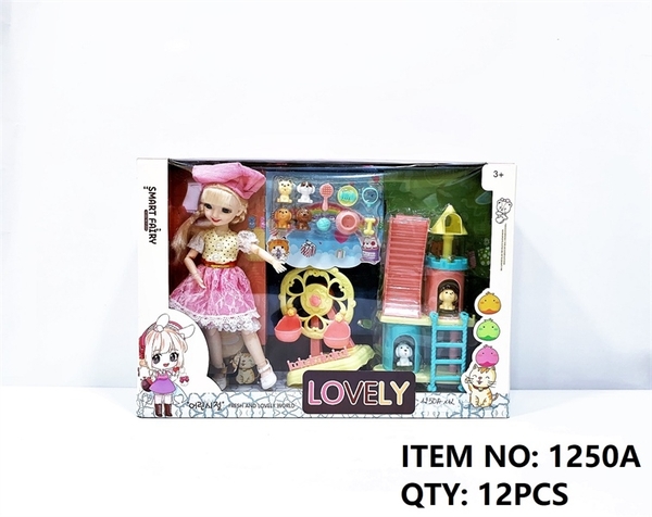 1250A  HỘP BABY 1C KHỚP, MẮT THỦY TINH + ĐU QUAY + CẦU TUỘT + 6C CHÓ   Lovely
