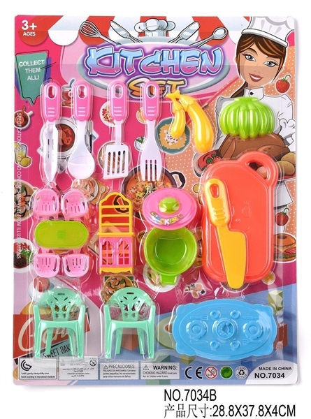 7034B  VỈ BẾP THỚT, BÀN GHẾ, NỒI + CHUỐI, CÀ TÍM