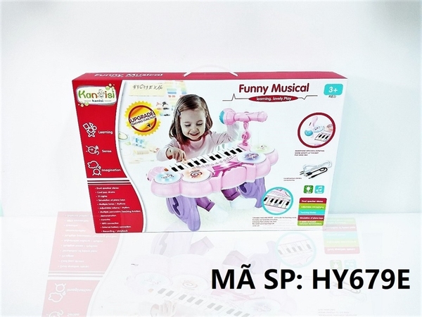 HY679E  HỘP ĐÀN PIANO VƯƠNG MIỆN PIN NHẠC ĐÈN 24 PHÍM, MICRO, SẠC USB   Funny Musical   HY679-E