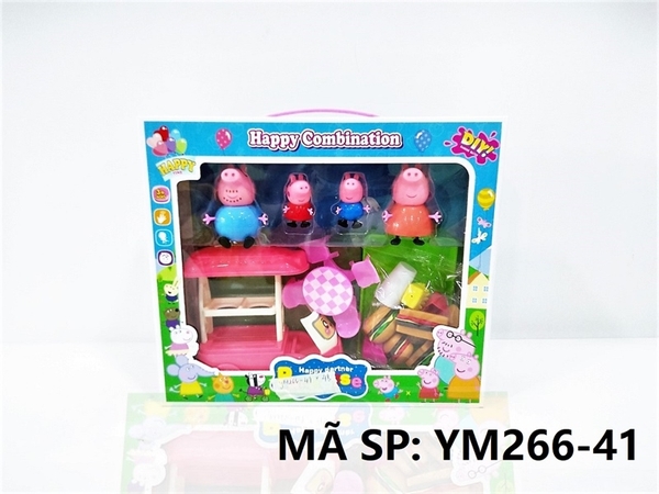 YM266-41  HỘP NHÀ HEO HỒNG 4C + QUẦY XE ĐẨY BÁNH MÌ, HAMBURGER, BÀN GHẾ   YM66A7, YM66A9