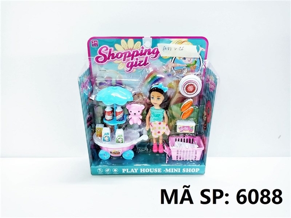 6088  VỈ HỘP BẾP XE ĐẨY DÙ SỮA, NƯỚC NGỌT, GIỎ ĐỒ, GẤU + 1C BABY
