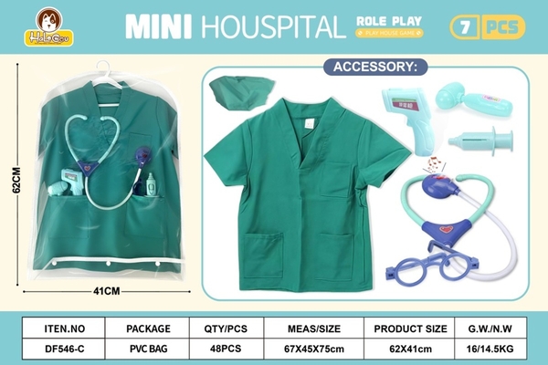 DF546-C  TÚI ÁO BÁC SĨ XANH, TAI NGHE, NHIỆT KẾ, KIM TIÊM