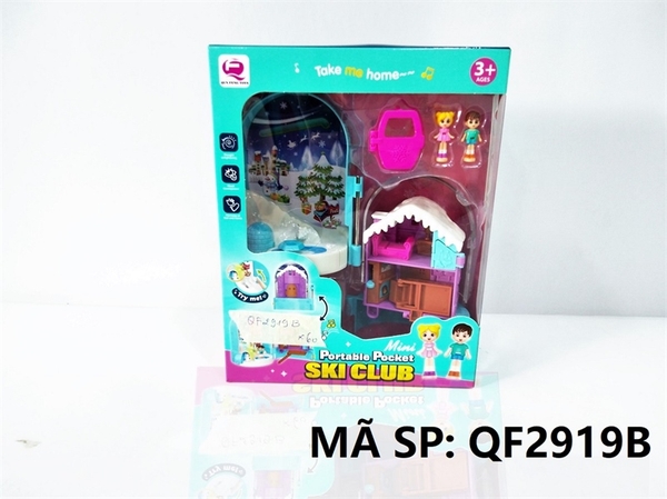 QF2919B  HỘP NỘI THẤT NHÀ PIN NÚT + 2 BÉ   Amaging Pocket Ski Club
