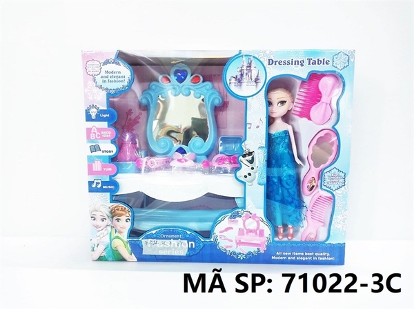 71022-3C  HỘP BÀN TRANG ĐIỂM PIN NHẠC + 1C BABY FROZEN, LƯỢC, GƯƠNG, CÀI