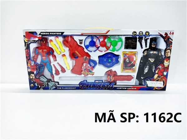 1162C  HỘP SIÊU NHÂN 2T AVENGERS ĐÈN (NHỆN, BATMAN) + CÂY BẮN HÍT + 3C MÚT HÍT + BÔNG VỤ 3C + TAY CẦM ĐÈN