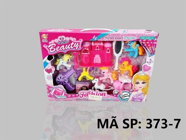 373-7  HỘP TRANG ĐIỂM XE NGỰA, LÂU ĐÀI, MÁY SẤY, 6C NGỰA PONY