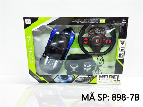 898-7B  HỘP XE HƠI BUGATTI ĐIỀU KHIỂN 7 ĐỘNG TÁC, KHÔNG SẠC, VÔ LĂNG TRÒN, BÀN ĐẠP, TL 1:16